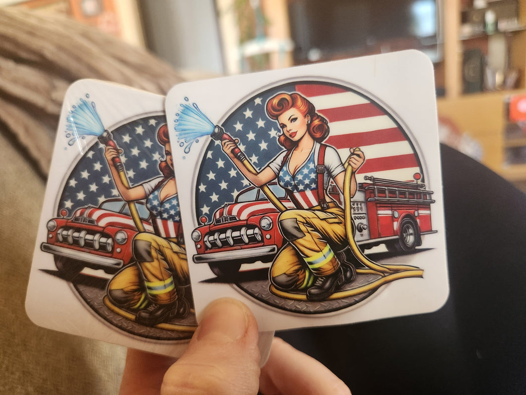 50s Red, White, Blue Firefighter Sticker